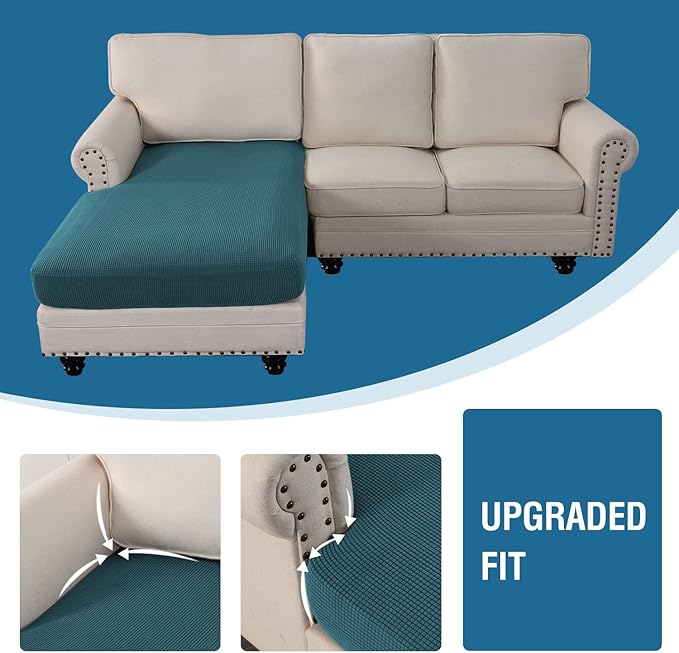 H.VERSAILTEX Sectional Couch Covers 1 Piece Chaise Slipcover L Shape Separate Cushion Couch Cover for Both Left/Right Sectional Couch (Seat Only: 1 Chaises, Deep Teal)