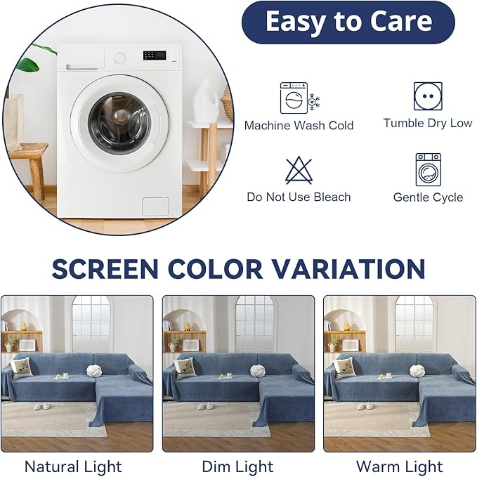 OstepDecor Sectional Couch Covers 2 Pieces, L Shaped Couch Cover Blanket, Sectional Sofa Cover Washable, Chaise Lounge Sofa Slipcovers Pet Furniture Protector for Dogs (71"x118"+71"x118", Blue)