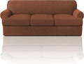 PrinceDeco T Cushion Sofa Slipcover 4 Pieces Sofa Covers for T Cushion Couch Soft Couch Cover (70"-88") Sofa Slip Cover Furniture Covers with 3 Individual T Shape Seat Covers Washable, Caramel