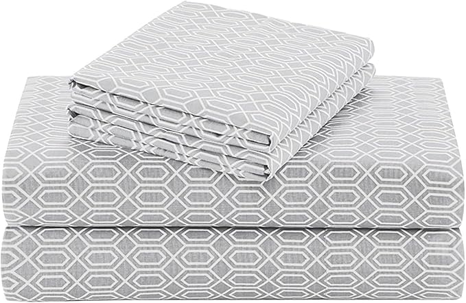 Comfort Spaces 100% Cotton Sheet Set Breathable, Lightweight, Soft with 12" Elastic Pocket Fits up to 14" Mattress, All Season Cozy Bedding, Matching Pillow Case, Twin XL Diamond Taupe 3 Piece