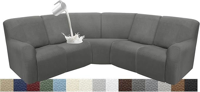Waterproof Reclining Sectional Couch Covers Washable L Shaped Couch Cover for Sectionals Recliner Sofa Covers Stretch Corner Recliner Slipcovers for Dogs (5 Seater Cover, Dark Gray)