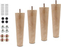 4pcs 8 Inch Wood Furniture Legs, Straight Conical Solid Wood Sofa Legs, Mid-Century Style Furniture Feet for Sofa Cabinet Table Cupboard Couch Ottoman Home DIY Projects