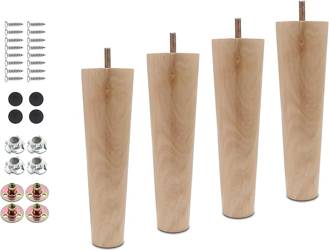 4pcs 8 Inch Wood Furniture Legs, Straight Conical Solid Wood Sofa Legs, Mid-Century Style Furniture Feet for Sofa Cabinet Table Cupboard Couch Ottoman Home DIY Projects