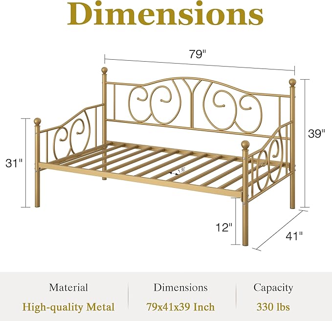 VECELO Twin Daybed Frame with Metal Slats, Modern Platform Bed Sofa for Living Room Bedroom Guest Room, Under-Bed Storage Space,Heavy Duty/Easy Assembly
