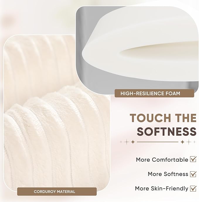 Homall 87” Boneless Sofa Couch with 2 Pillows Extra Deep Seats, Corduroy Fabric 3 Seater with Cup Holder & Storage Pocket Upholstered Floor Easy Installation (White, 3 Seater)
