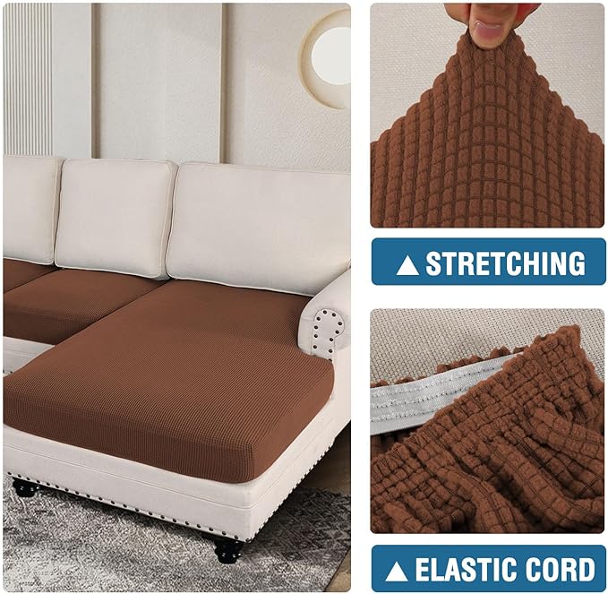 H.VERSAILTEX Sectional Couch Covers 3 Pieces Sofa Seat Cushion Covers L Shape Separate Cushion Couch Chaise Cover for Both Left/Right Sectional Couch (Seat Only: 1 Chaise + 2 Sofa, Caramel)