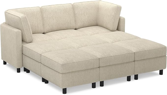 Belffin 84.3" 9 Seats Sleeper Sofa Modular Sectional Sofa Washable Sectional Couches for Living Room Comfy Couches with Storage Seat Couch Sofas with Chaise,Beige