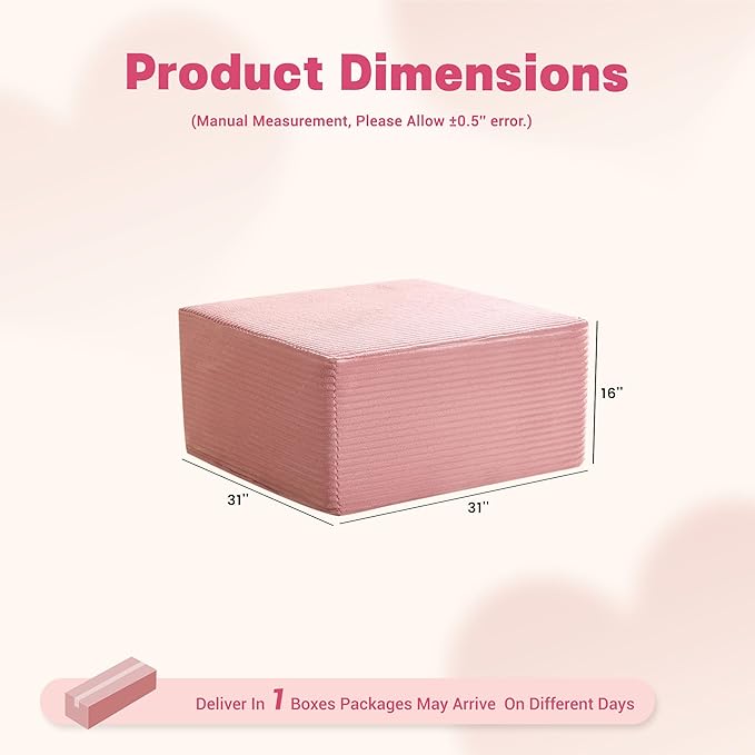 Cozy Square Ottoman, Set of Comfortable Seating, No Assembly Required, Pink