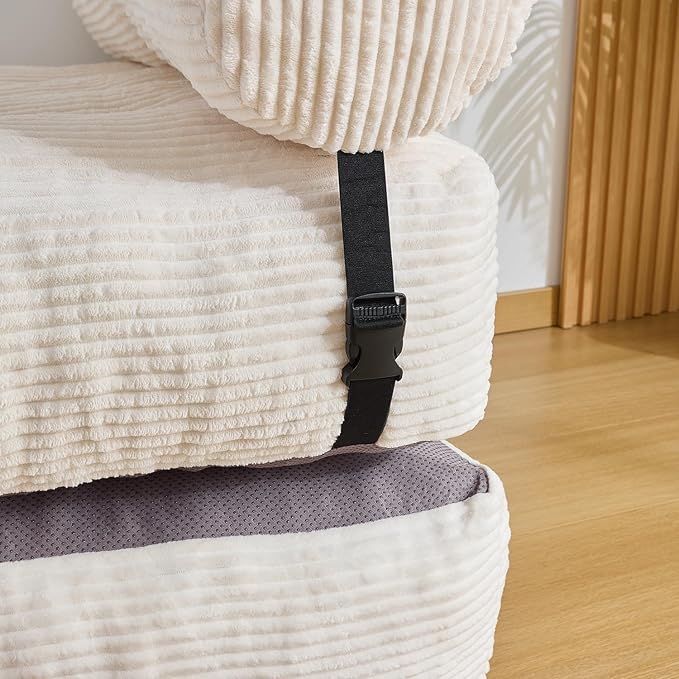 Folding Sofa Bed, Convertible Sleeper Chair Couch Bed Faux Rabbit Fur for Adults, with Back Support Floor Couch Comfy Floor Sofa for Living Room Bedroom, Ivory, Single