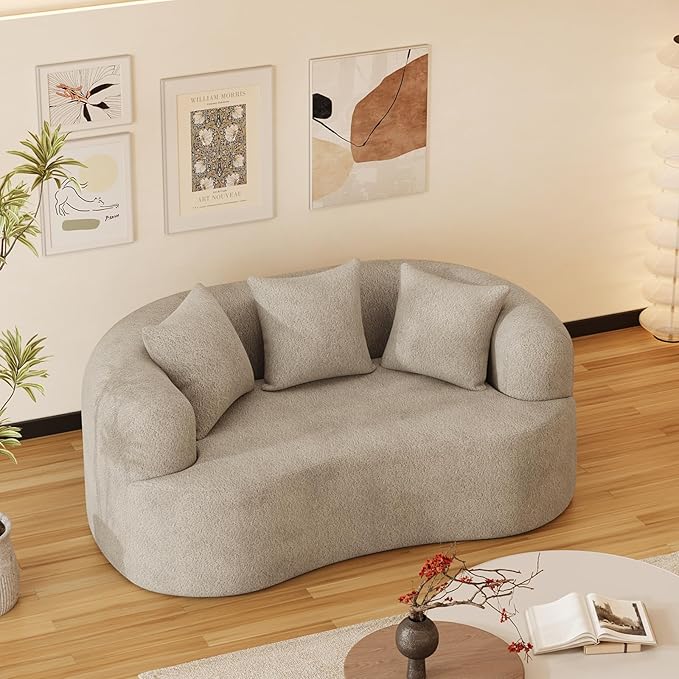 69" Curved Loveseat Sofa for Living Room, Modern Chenille Love Seat Cloud Couch, Luxury Plush Extra Deep Oversized Sofa for Small Spaces, Bedroom, Apartment‌, No Assembly Required, Light Brown