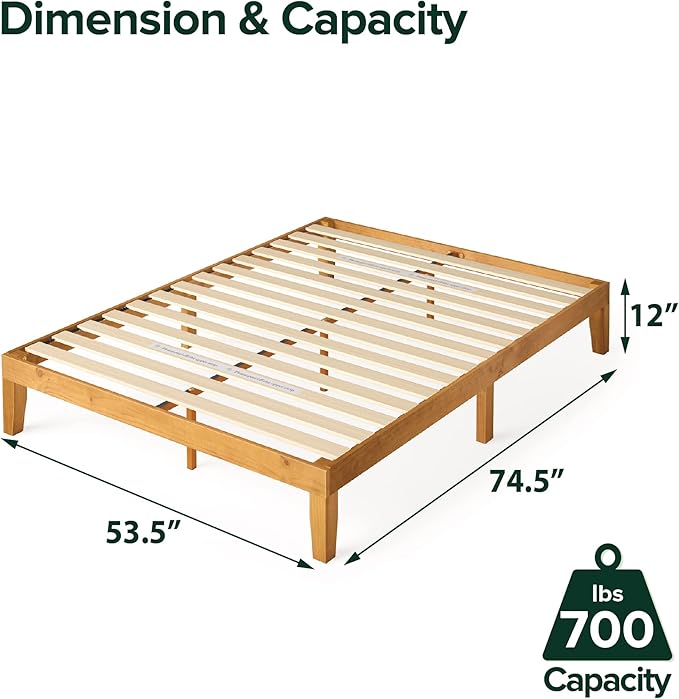 Zinus Alexia Wood Platform Bed Frame, Solid Wood Foundation, No Box Spring Needed, Wood Slat Support, Easy Assembly, Rustic Pine, Full