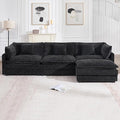 111.5" Modular Sectional Sofa, Large L Shaped Sectionals Cloud Couch, Big Comfy 3-Seat Couch with Ottoman, 4 Seater Chenille Sectional Sofa with Deep Seat and 5 Pillows for Living Room- Black