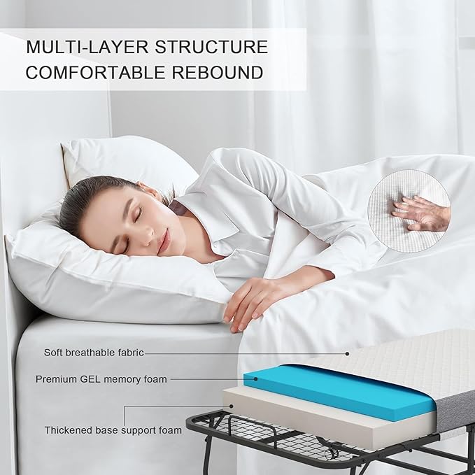 Espsilto Folding Bed with Mattress, Portable Foldable Twin Size 75" x 38" Folded Rollaway Bed with Sturdy Metal Frame for Guest
