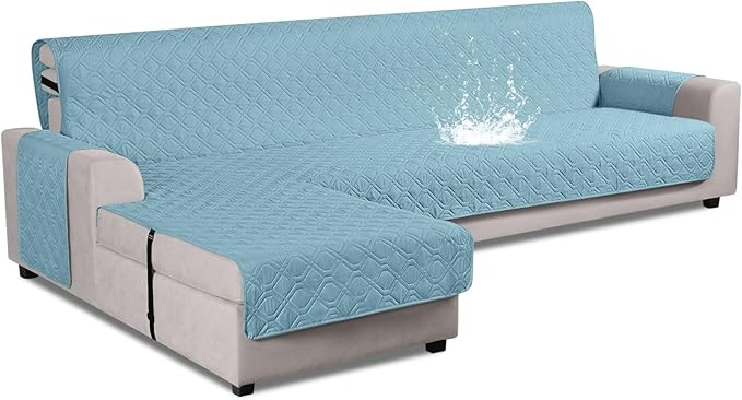 VANSOFY Upgraded Sectional Couch Covers 100% Waterproof L Shaped Sofa Slipcover Reversible Chaise Lounge Cover for Sectional Sofa Furniture Protector Cover for Pets Dog Cat(X-Large, Azuree)