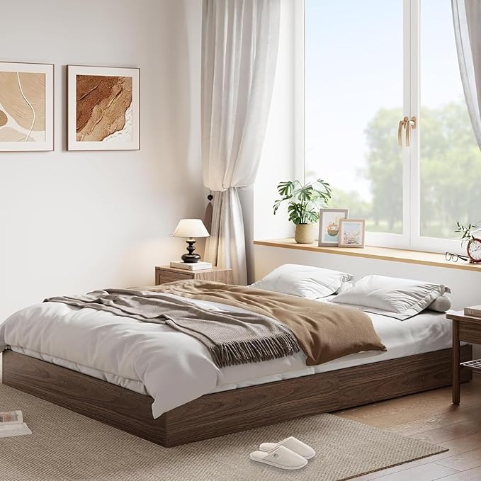 Wood Platform Bed with Sturdy Wooden Slats, Twin XL Floor-Standing Bed Frame, Modern Minimalist Design Space-Saving Bed Frame, No Box Spring Needed, Easy Assembly