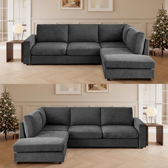 100" L-Shaped Couch with Reversible Chaise, Chenille Modular Sectional Sofa, 4-Seater Corner Couch for Living Room, Apartment, Dark Grey