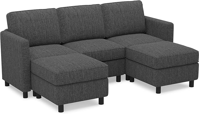 Belffin 84.3" 5 Seats U Shaped Couch Modular Sectional Sofa Washable Sectional Couches for Living Room Comfy Couches with Storage Seat Couch Sofas with Chaise,Dark Grey