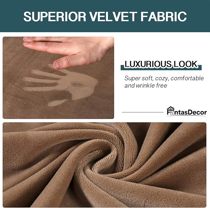 FantasDecor 4 Piece Sofa Velvet Couch Covers for 3 Cushion Stretch Slipcover with Individual Seat Cushion Elastic Furniture Protector for Pets, Machine Washable (Large Sofa, Luggage)