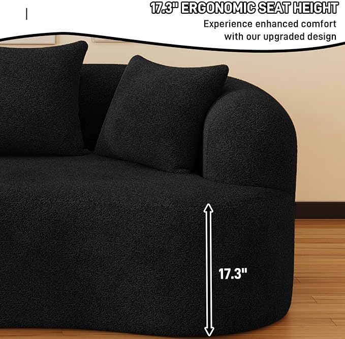 69" Curved Loveseat Sofa for Living Room, Modern Chenille Love Seat Cloud Couch, Luxury Plush Extra Deep Oversized Sofa for Small Spaces, Bedroom, Apartment‌, No Assembly Required, Black