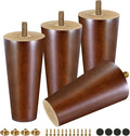FoDau770 Brown Rubber Wood Furniture Legs 5 Inches, Straight Tapered Wood Feet Mid Century Sofa Legs Set of 4, 5/16" UNC Furniture Feet Replacement Parts for Cabinet Couch Dresser Chair Ottoman Table