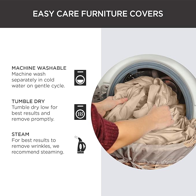 SureFit Farmhouse Basketweave Faux Linen Sofa Slipcovers, Couch Cover One Piece Design and Straight Skirt, Removable and Machine Washable Sofa Cover, Charcoal