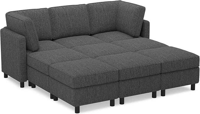 Belffin 84.3" 9 Seats Sleeper Sofa Modular Sectional Sofa Washable Sectional Couches for Living Room Comfy Couches with Storage Seat Couch Sofas with Chaise,Dark Grey