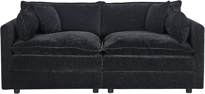 Setawix Chenille Loveseat Sofa Couch with Deep Seat,Large 2 Seater Cloud Couches for Living Room,77.16" Roomy Cloud Sofas,Modular Sectional 2 Seat Sofa with Pillows for Bedroom. (Black, 2 Seater)