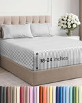 Extra Deep Twin Sheet Set - 4 Piece Breathable and Cooling Sheets - Hotel Luxury Bedding for Women, Men, Kids & Teens - Easy & Secure Fit - Soft and Wrinkle Free - Extra Deep Pockets - Grey Stripes