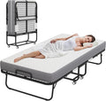 Espsilto Folding Bed with Mattress for Adults, 75x31 Cot Size Portable Foldable Roll Away Beds for Guest with Memory Foam Mattress, Space Saving Fold Up Bed
