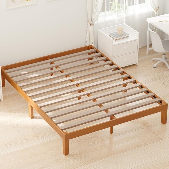 Sweetcrispy King Size Wood Platform Bed Frame, Solid 1100LBS Heavy Duty Bed Base with Wooden Slat Support, Sturdy, Stylish & Noise-Free Design, No Box Spring Needed, 12IN Natural Pine
