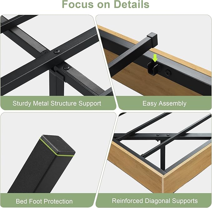 Feonase Floating Bed Frame King with Led Lights and Charging Station, Wood Full Size Bed Frame with Storage Headboard, Heavy Duty Metal Slats, No Box Spring Needed, Easy Assembly,Oak