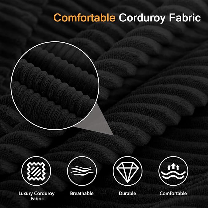 MeMoreCool Floor Sofa Black Boneless Cloud Couch – 3-Seater Convertible Sofa Bed, Tufted Corduroy, No Assembly Modular Cushion Design, Compressed in a Box, for Living Room and Bedroom