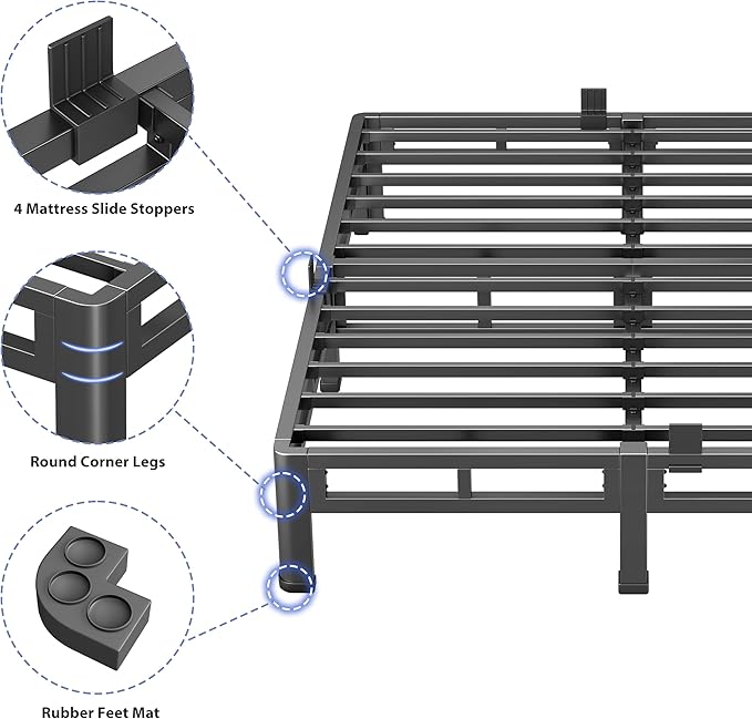 NKZ 7 Inch King Size Bed Frame, Metal Bed Frame & Box Spring 2 in 1 Platform with Round Corner Legs, 4000Lbs Heavy Duty Low-Profile Frame, Mattress Slide Stopper, Noise-Free, Easy Assembly
