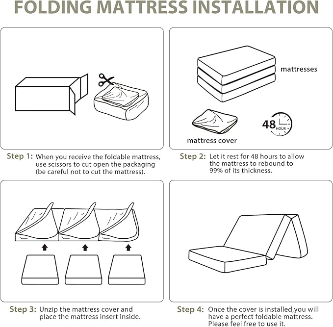 Tri Fold Memory Foam Foldable Mattress Queen, 3 inch Folding Mattress for Guest Sleep. Portable Trifold Mat with Removable Washable Cover, Floor Sleeping Mat for Adult and Kid