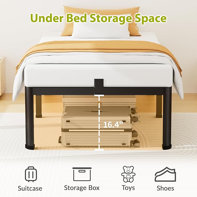 Superay 18 Inch Twin XL Size Metal Platform Bed Frame with Round Corners, Storage Space Under High Bed Frame-Heavy Duty Steel Slats Support, Noise Free - Easy Assembly - No Box Spring Needed