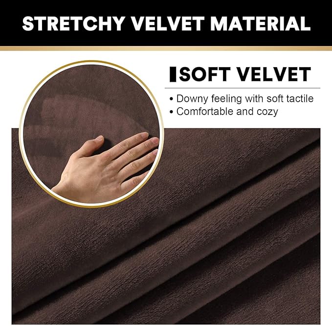 PrinceDeco Velvet XL Couch Cover for Oversized Sofa 4 Piece Sofa Covers for 3 Cushion Couch Washable Furniture Protector with Non Slip Elastic Bottom Width Up to 97 Inch(X-Large, Brown)