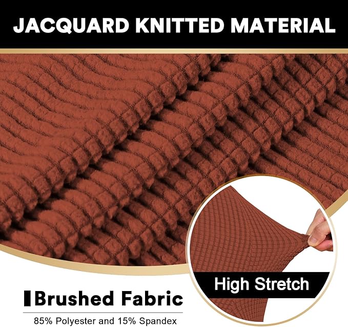 PrinceDeco T Cushion Loveseat Slipcover - 3 Pieces Sofa Cover for 2 Cushion Couch with 2 Individual T Shape Seat Covers Width Up to 76 Inch - Stretch, Machine Washable, Rust