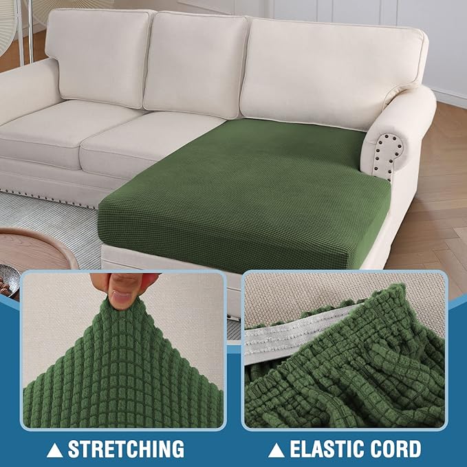 H.VERSAILTEX Sectional Couch Covers 1 Piece Chaise Slipcover L Shape Separate Cushion Couch Cover for Both Left/Right Sectional Couch (Seat Only: 1 Chaises, Bronze Green)