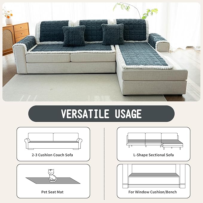 Sofa Pad, Plush Couch Cover Washable for Pet, Non-Slip Warm Couchs Cover, Funny Fuzzy Pet Couch Covers for Sofa, Sofa Slipcovers Furniture Covers for L Shaped(Dark Grey, 27.6"x 82.7")