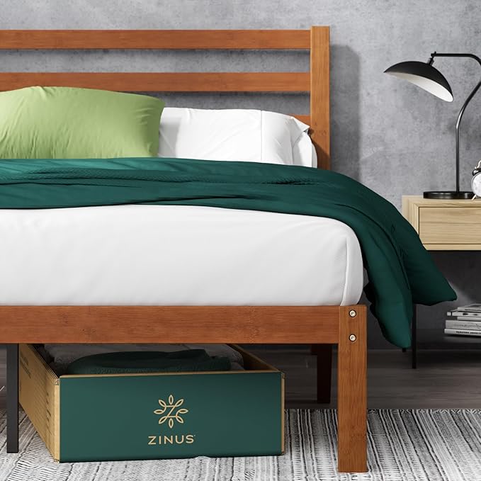 Zinus Leah Bamboo Platform Bed Frame with Headboard, No Box Spring Needed, Wood Slat Support, Easy Assembly, Twin