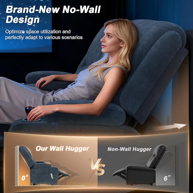 Loveseat Recliner Sofa, Power Reclining Loveseat Sofa RV Couch with Removable Armrest and Remote Control, Wall Hugger Home Theater Seating with 2-Tier Cushions, Storage & USB Ports, Blue