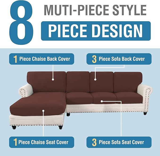 H.VERSAILTEX Sectional Couch Covers 4 Pieces Sofa Seat Cushion Covers L Shape Separate Cushion Couch Chaise Cover for Both Left/Right Sectional Couch (Seat Only: 1 Chaise + 3 Sofa, Burnt Brick)