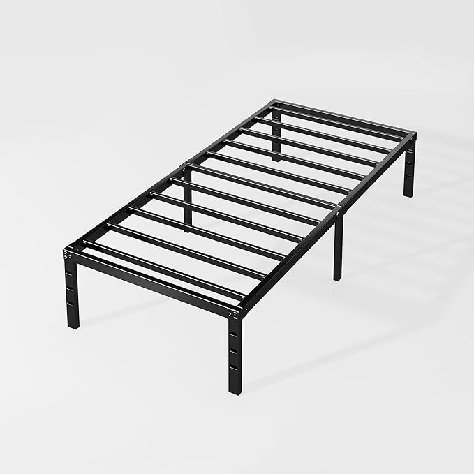 HLIPHA Metal Platform Bed Frame 18 Inch Tall,No Box Spring Needed,Twin Size Bed with Heavy Duty Strong Support Slats,Easy to Assemble,Black