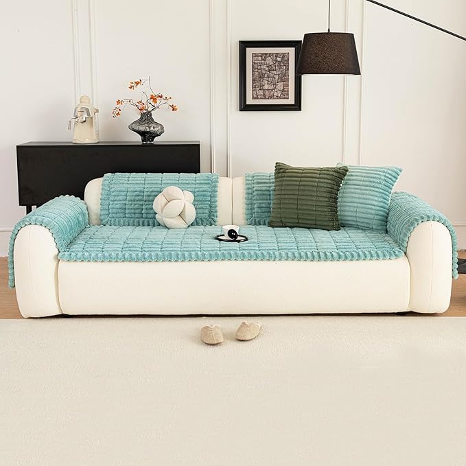 Sofa Couch Cover, Sofa Covers for Dogs Washable, Non-Slip Striped Sofa Slipcovers for Sectional Sofa, Sofa Cover Furniture Protector for L Shaped(Blue, 27.6"x 59")