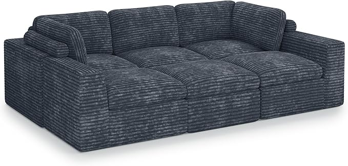 Cloud Sectional Sleeper Sofa Bed 6-Seater Plush Corduroy Modular Sectional Sofa Couches for Living Room with Ottoman. Grey Couch.
