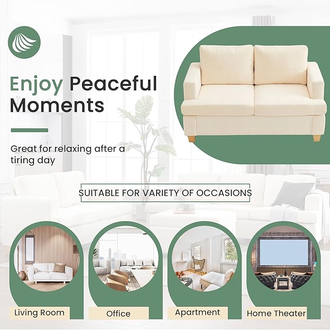 YOUDENOVA 2 Piece Set Comfy Sofa Couch, Loveseat Sofa * 2 with Deep Seats, Modern Sleeper Couch for Living Room, Beige Chenille