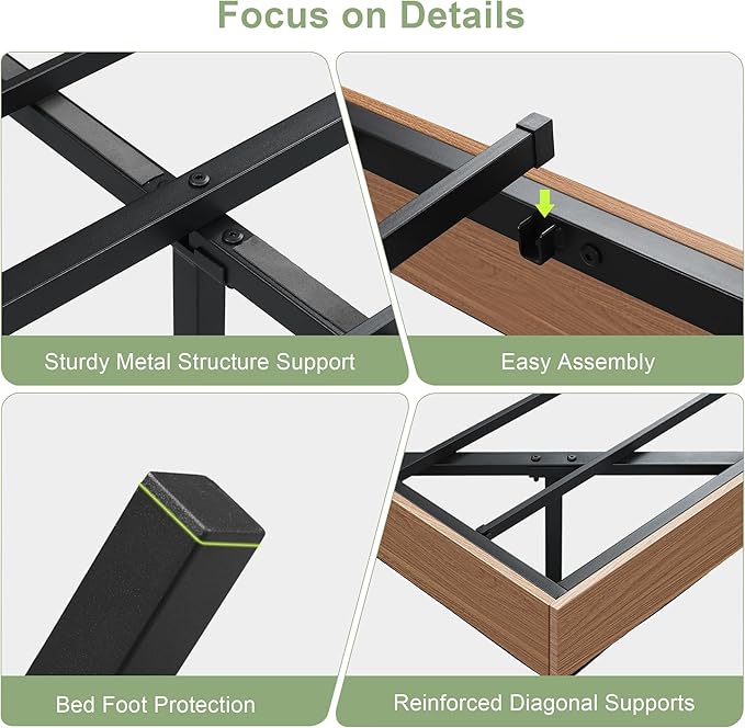 Feonase Floating Bed Frame Queen with Led Lights and Charging Station, Wood Full Size Bed Frame with Storage Headboard, Heavy Duty Metal Slats, No Box Spring Needed, Easy Assembly,Walnut