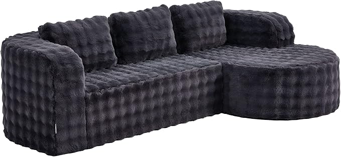 Hobestluk 96" Cloud Sectional Couch Modern Boneless Couch 3 Seater with Oversized Chaise L Shaped Modular Sofa Couches for Living Room Apartment No Assembly Required (Bubble Grey, Right Facing Chaise)