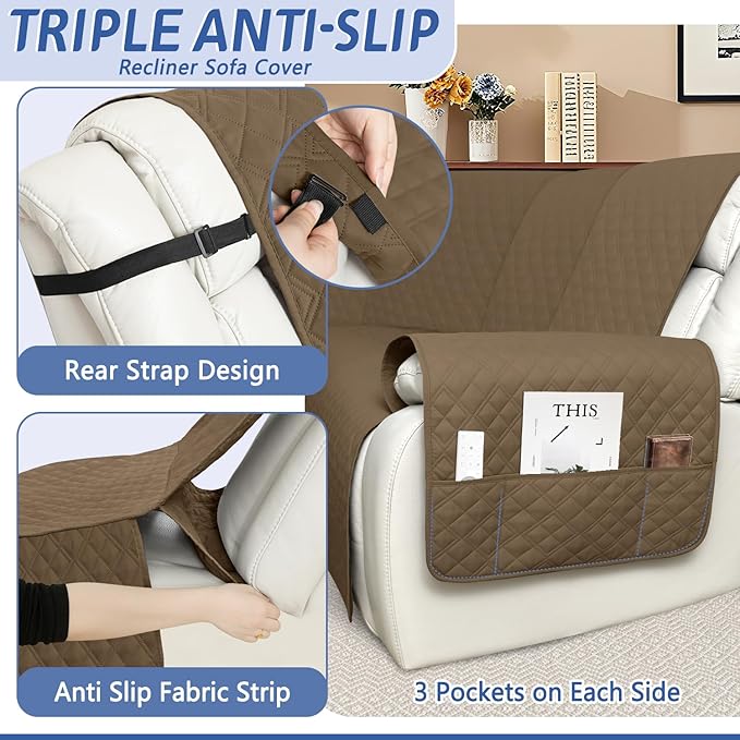 Arfntevss Recliner Sectional Couch Covers 1OO% Waterproof L Shape Sofa Cover for Reclining L Shaped Sectional Slipcover Dog Washable Corner Non Slip Protector (5 Seater with 1 Console, Tan)