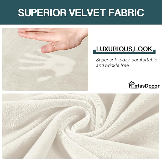 FantasDecor 4 Piece Sofa Velvet Couch Covers for 3 Cushion Stretch Slipcover with Individual Seat Cushion Elastic Furniture Protector for Pets, Machine Washable (Sofa, Ivory)